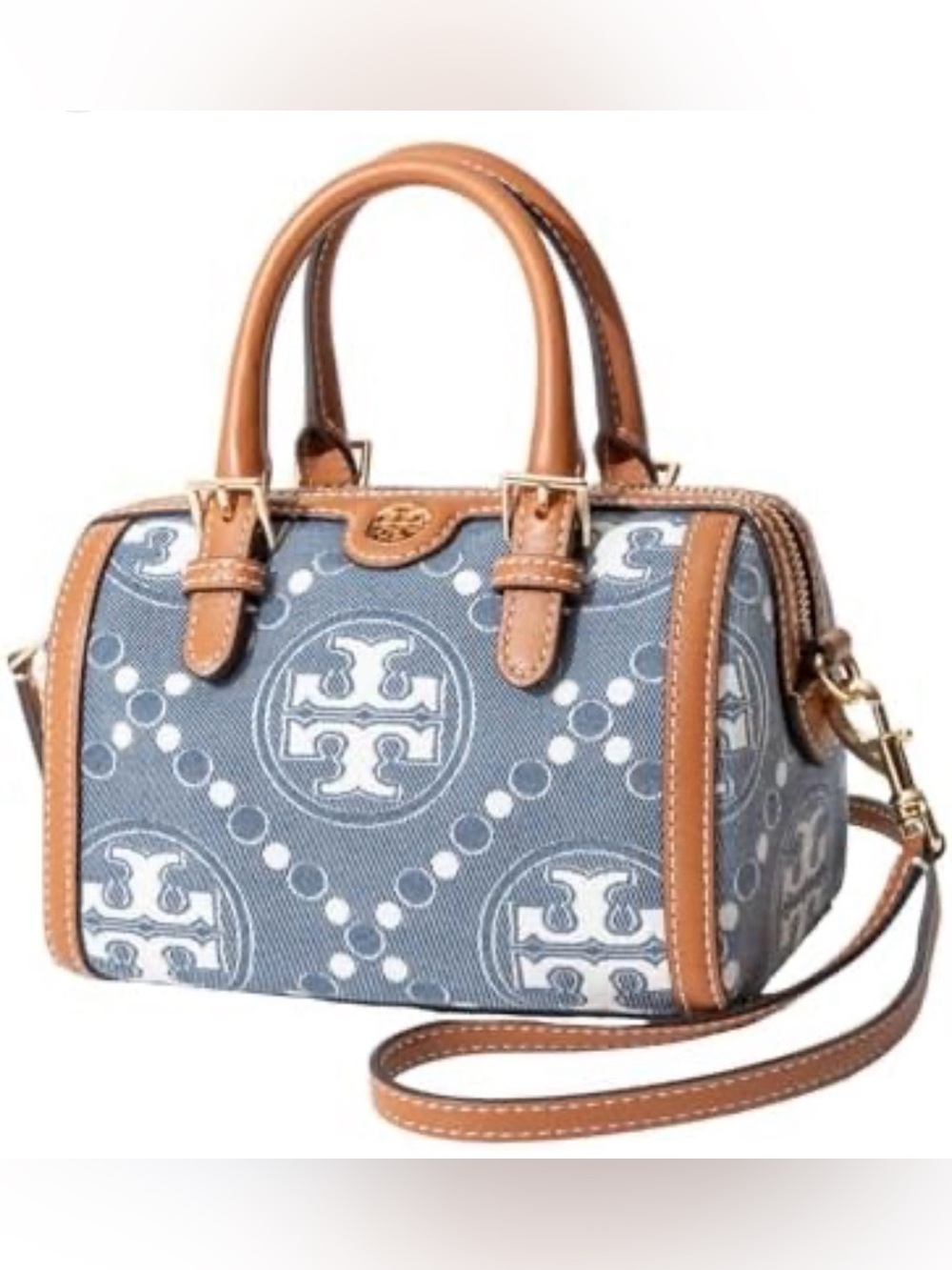 Tory Burch Petite T Monogram Denim Barrel Bag